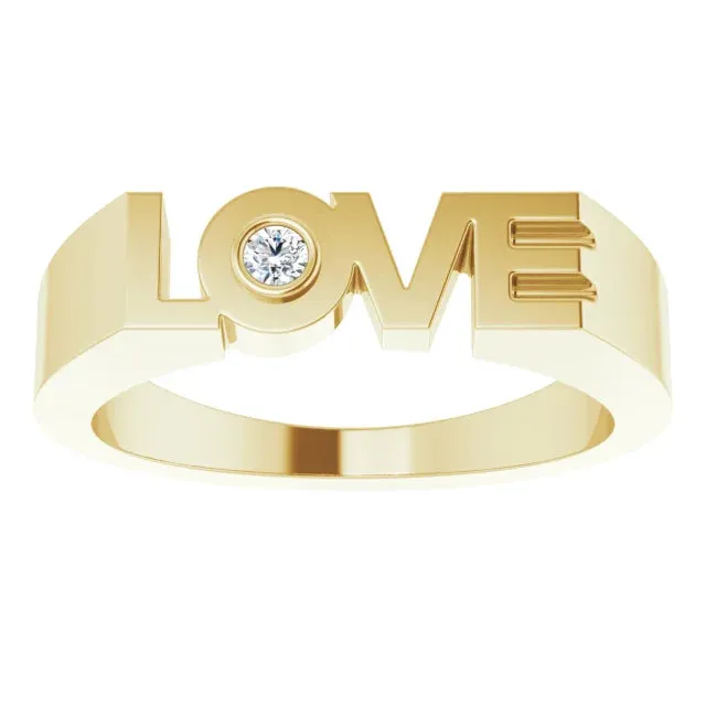 Rings 302 Fine Jewelry Diamond Solitaire LOVE Block Style Ring Solid 14K Yellow White Rose Gold or Sterling Silver Sizes 6