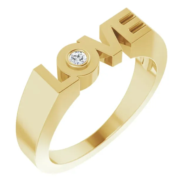 Rings 302 Fine Jewelry Diamond Solitaire LOVE Block Style Ring Solid 14K Yellow White Rose Gold or Sterling Silver Sizes 6