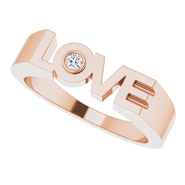 Rings 302 Fine Jewelry Diamond Solitaire LOVE Block Style Ring Solid 14K Yellow White Rose Gold or Sterling Silver Sizes 6
