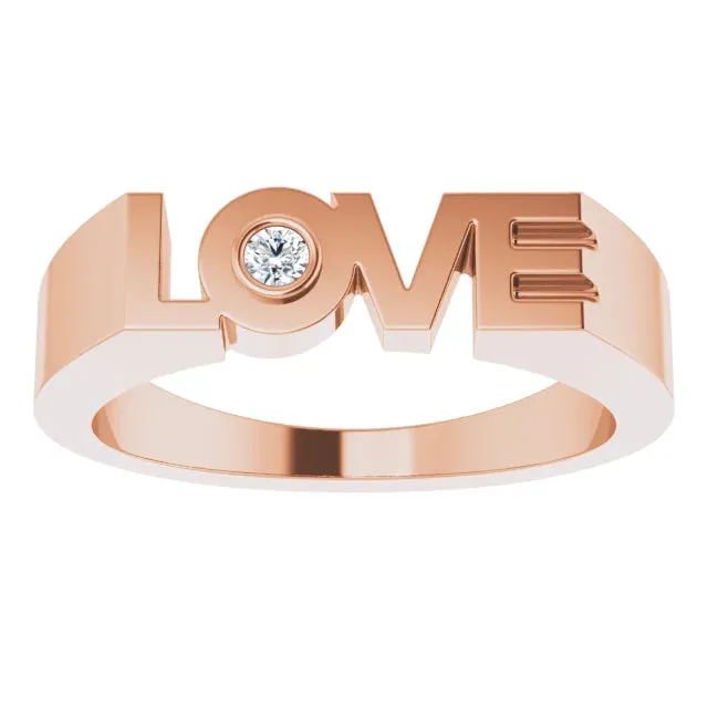 Rings 302 Fine Jewelry Diamond Solitaire LOVE Block Style Ring Solid 14K Yellow White Rose Gold or Sterling Silver Sizes 6