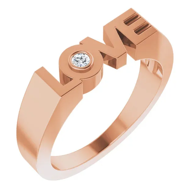 Rings 302 Fine Jewelry Diamond Solitaire LOVE Block Style Ring Solid 14K Yellow White Rose Gold or Sterling Silver Sizes 6