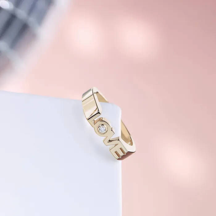 Rings 302 Fine Jewelry Diamond Solitaire LOVE Block Style Ring Solid 14K Yellow White Rose Gold or Sterling Silver Sizes 6
