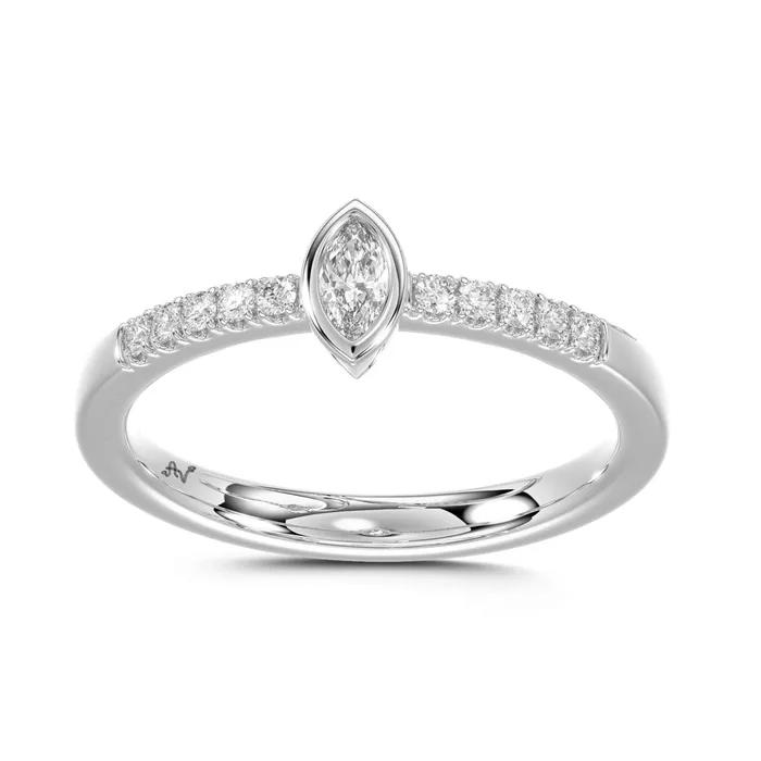 Rings AV LADIES RING 025CT MARQUISEROUND DIAMOND 14K WHITE GOLD
