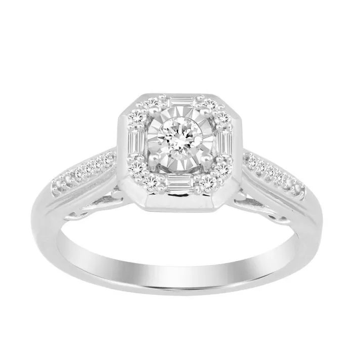 Rings AV LADIES RING 025CT ROUNDBAGUETTE DIAMOND 10K WHITE GOLD
