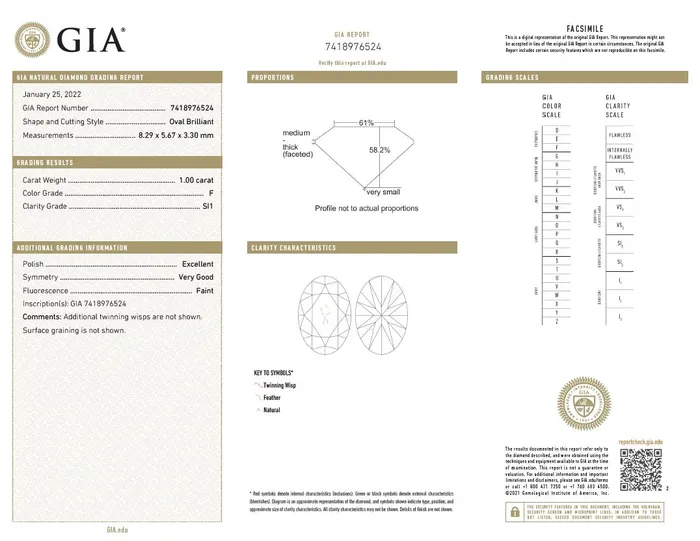 Rings Beauvince Beauvince GIA Certified 100 Carat Oval FSI1 Engagement Ring