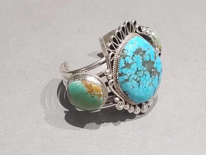 Rings Crown Jewels Coin Ray Nez Navajo Sterling Silver Turquoise Cuff Handmade Native American