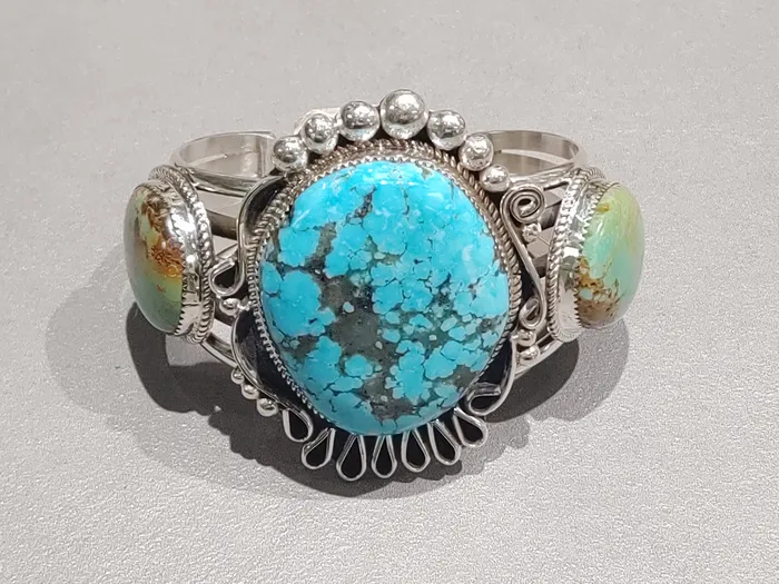 Rings Crown Jewels Coin Ray Nez Navajo Sterling Silver Turquoise Cuff Handmade Native American