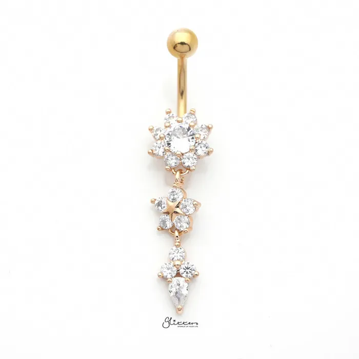 Rings CZ Flowers Dangle Belly Button Navel Ring Gold Glitters