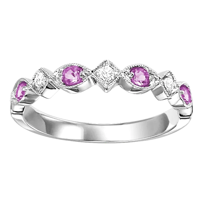 Rings GEMS ONE CORPRATION 10K White Gold 22ctw Geometric Style Diamond Ring with Pink Sapphires Rings GEMS ONE CORPRATION 10K White Gold 22ctw Geometric Style Diamond Ring with Pink Sapphires