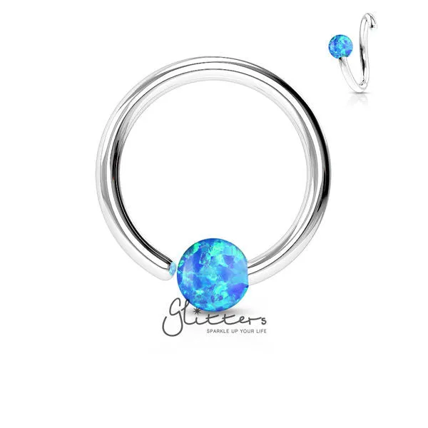 Rings Glitters 20GA 316L Surgical Steel Opal Ball Fixed On End Nose Hoop RingOpal Blue Rings Glitters 20GA 316L Surgical Steel Opal Ball Fixed On End Nose Hoop RingOpal Blue