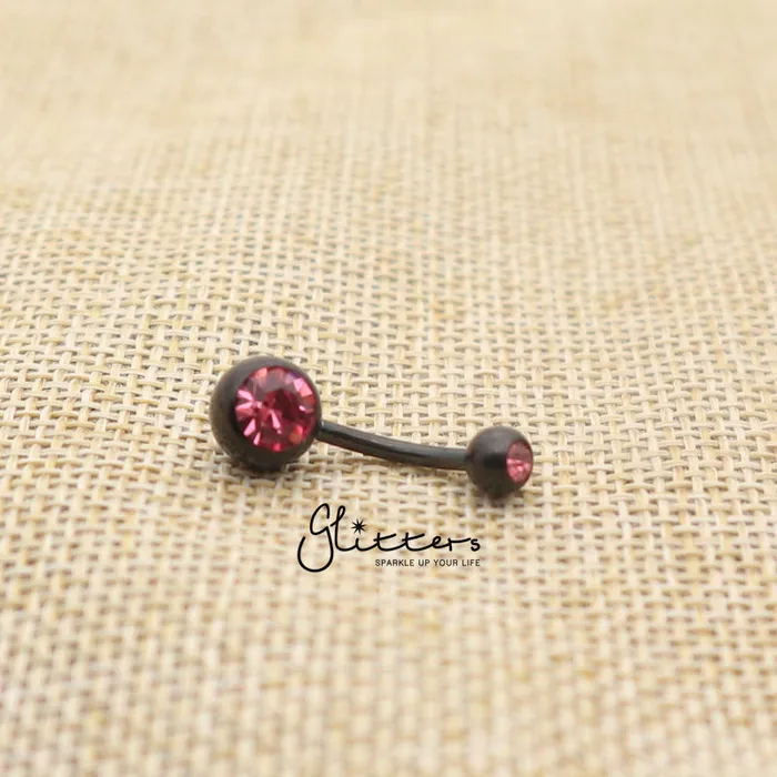 Rings Glitters Black Titanium IP Surgical Steel Double Gem Belly Button Ring Pink Rings Glitters Black Titanium IP Surgical Steel Double Gem Belly Button Ring Pink