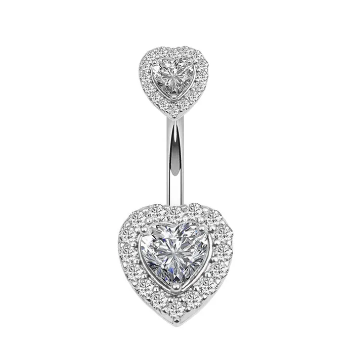 Rings Glitters Heart CZ Belly Button Navel Ring Silver