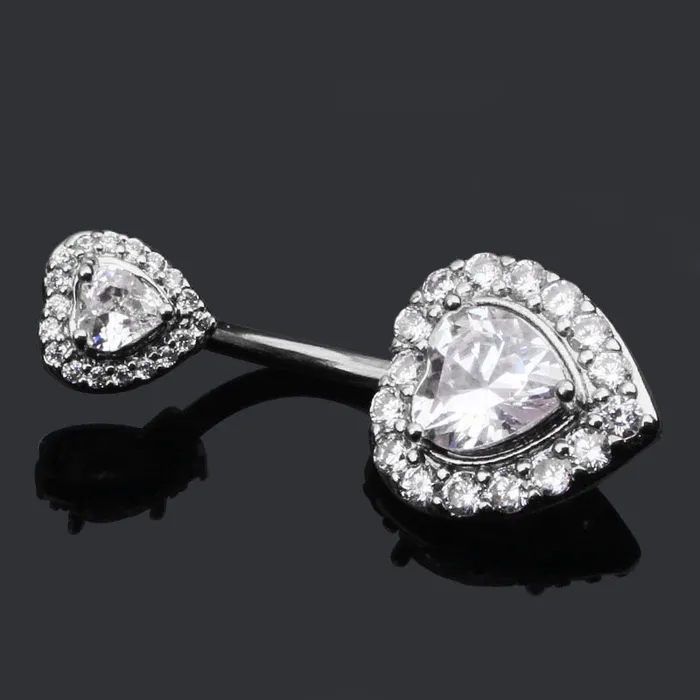 Rings Glitters Heart CZ Belly Button Navel Ring Silver
