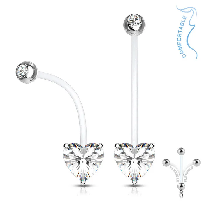 Rings Glitters Heart CZ Pregnancy Bioflex Belly Button Ring Clear
