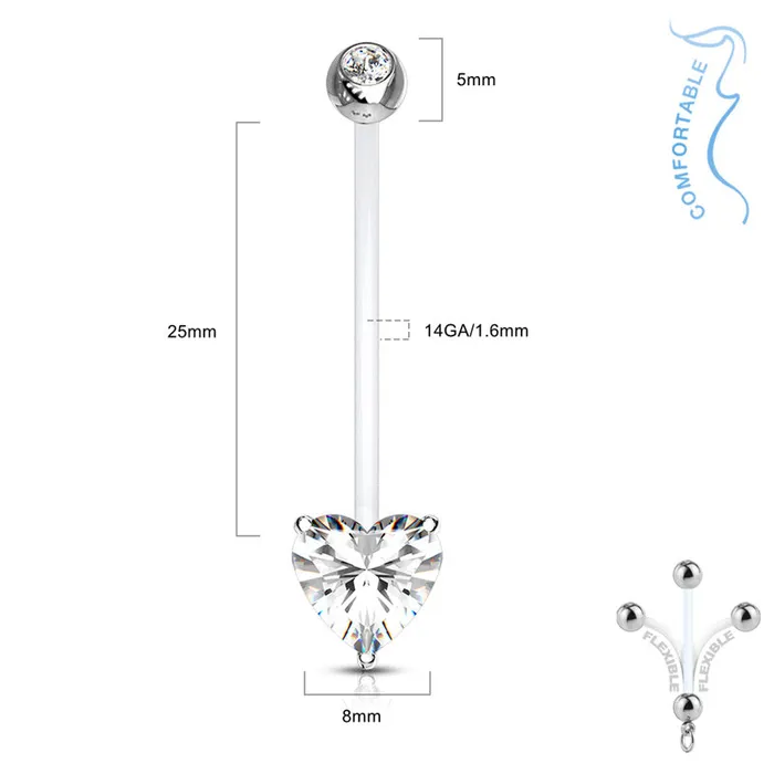 Rings Glitters Heart CZ Pregnancy Bioflex Belly Button Ring Clear
