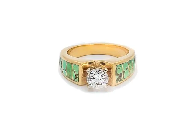 Rings Southwestern Bridal Diamond and Green Turquoise Inlay Engagement Ring Crown Jewels Coin Rings Southwestern Bridal Diamond and Green Turquoise Inlay Engagement Ring Crown Jewels Coin