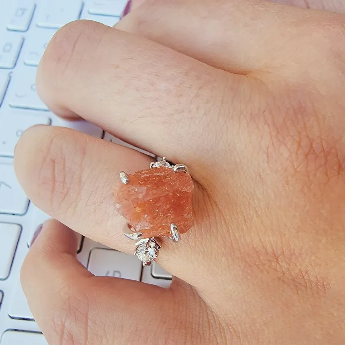 Rings Uniquelan Jewelry Raw Sunstone Crystal Ring