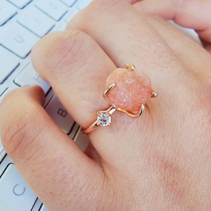 Rings Uniquelan Jewelry Raw Sunstone Crystal Ring Rings Uniquelan Jewelry Raw Sunstone Crystal Ring