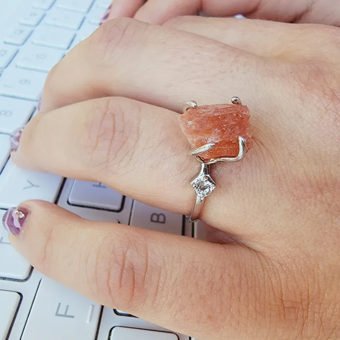 Rings Uniquelan Jewelry Raw Sunstone Crystal Ring Rings Uniquelan Jewelry Raw Sunstone Crystal Ring