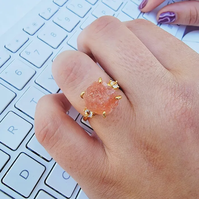 Rings Uniquelan Jewelry Raw Sunstone Crystal Ring Rings Uniquelan Jewelry Raw Sunstone Crystal Ring