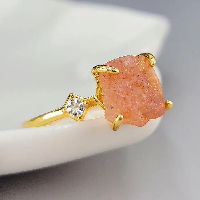 Rings Uniquelan Jewelry Raw Sunstone Crystal Ring Rings Uniquelan Jewelry Raw Sunstone Crystal Ring