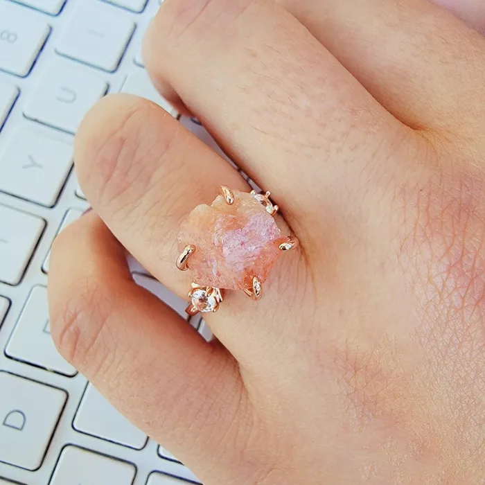 Rings Uniquelan Jewelry Raw Sunstone Crystal Ring Rings Uniquelan Jewelry Raw Sunstone Crystal Ring