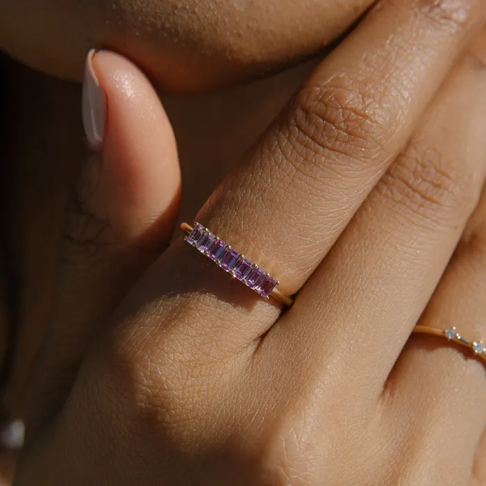 Rings Valerie Madison Fine Jewelry EmeraldCut Pink Sapphire Demi Band