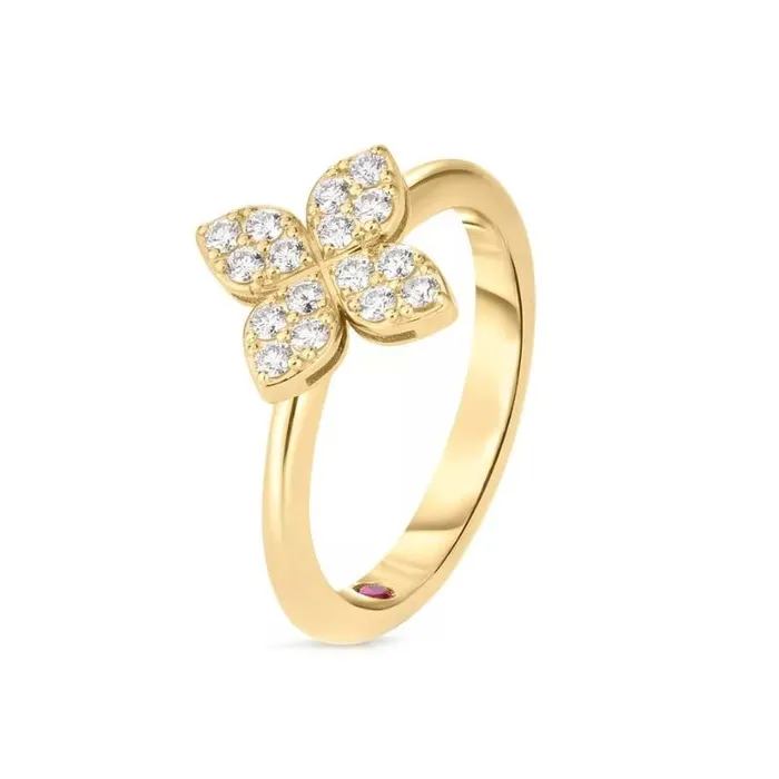 ROBERTO COIN Rings 18K Yellow Gold Love In Verona Medium Pave Flower Ring ROBERTO COIN Rings 18K Yellow Gold Love In Verona Medium Pave Flower Ring