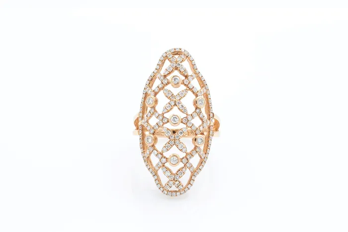 Rose Gold Fancy Lace Style Diamond Ring Crown Jewels Coin Rings