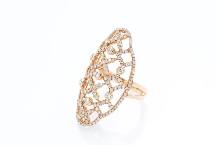 Rose Gold Fancy Lace Style Diamond Ring Crown Jewels Coin Rings