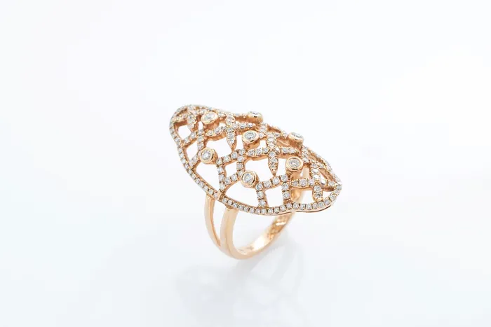 Rose Gold Fancy Lace Style Diamond Ring Crown Jewels Coin Rings