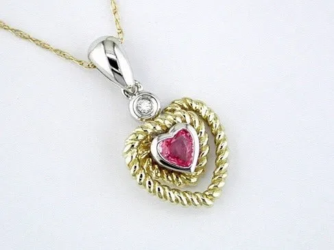 Royal 14K White Yellow Gold 032ctw Heart Style Pink Sapphire Necklace ROYAL JEWELRY MFG INC Necklaces