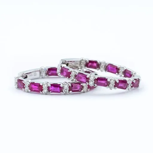 Ruby Diamond Hoop Earrings Crown Jewels Coin Earrings