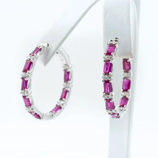 Ruby Diamond Hoop Earrings Crown Jewels Coin Earrings