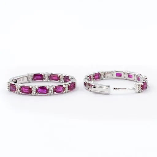 Ruby Diamond Hoop Earrings Crown Jewels Coin Earrings