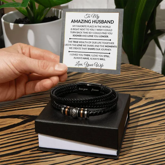 ShineOn Fulfillment Bracelets Gift For My Husband From Wife Always Have Always Will Mens Braided Leather Bracelet Great As A Christmas Gift or A Birthday Present For Him