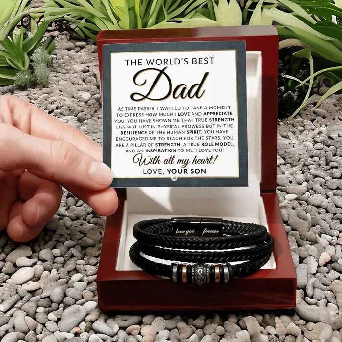 ShineOn Fulfillment Bracelets Worlds Best Dad From Son Mens Leather Bracelet For Dad Great For Christmas Fathers Day or His Birthday ShineOn Fulfillment Bracelets Worlds Best Dad From Son Mens Leather Bracelet For Dad Great For Christmas Fathers Day or His Birthday