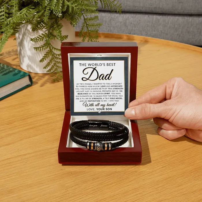ShineOn Fulfillment Bracelets Worlds Best Dad From Son Mens Leather Bracelet For Dad Great For Christmas Fathers Day or His Birthday