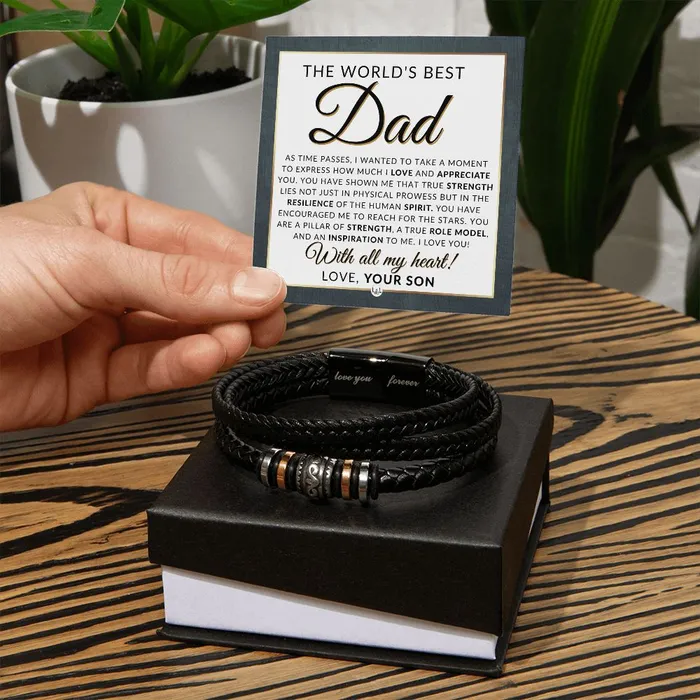 ShineOn Fulfillment Bracelets Worlds Best Dad From Son Mens Leather Bracelet For Dad Great For Christmas Fathers Day or His Birthday