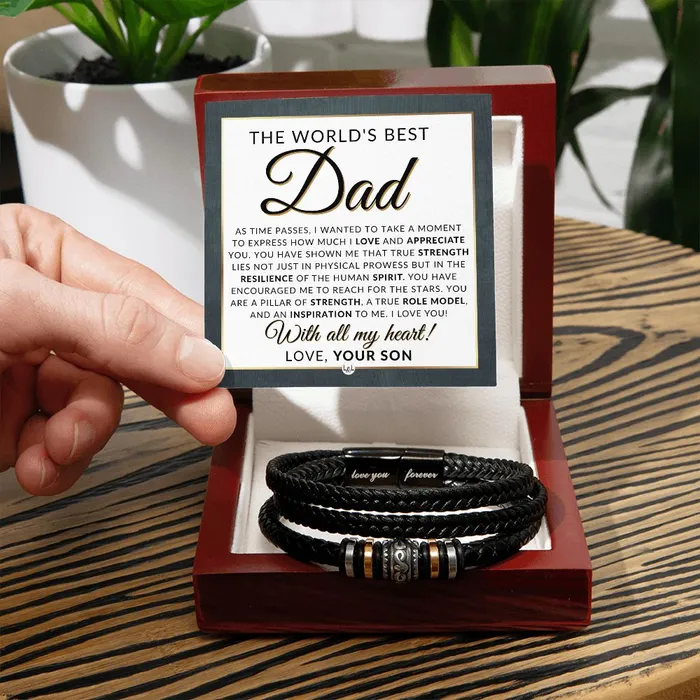 ShineOn Fulfillment Bracelets Worlds Best Dad From Son Mens Leather Bracelet For Dad Great For Christmas Fathers Day or His Birthday
