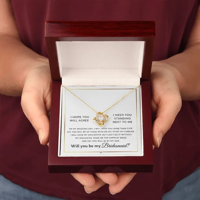 ShineOn Fulfillment Necklaces Bridesmaid Proposal Wedding Party Necklace Gift From Bride Say You Will Be By My Side Elegant White and Gold Wedding Theme