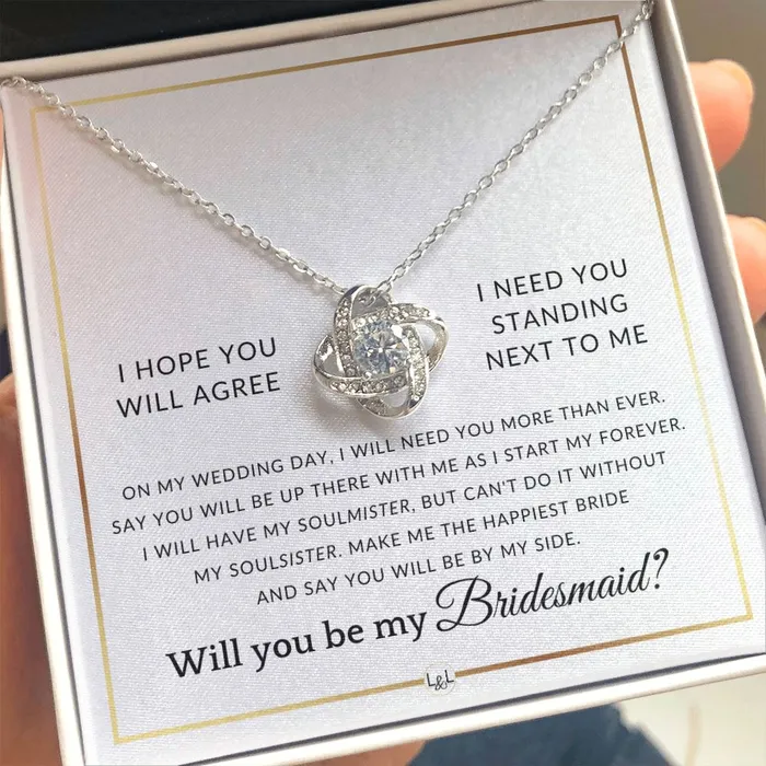 ShineOn Fulfillment Necklaces Bridesmaid Proposal Wedding Party Necklace Gift From Bride Say You Will Be By My Side Elegant White and Gold Wedding Theme