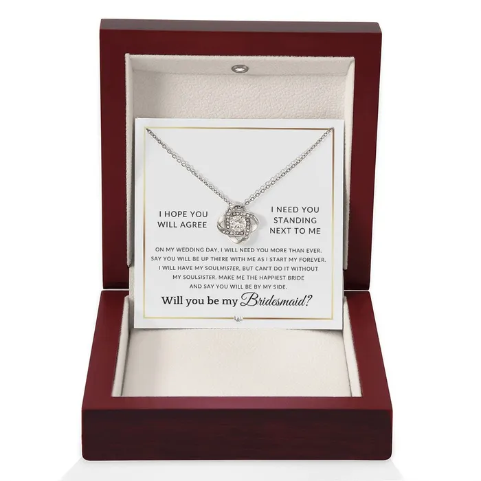 ShineOn Fulfillment Necklaces Bridesmaid Proposal Wedding Party Necklace Gift From Bride Say You Will Be By My Side Elegant White and Gold Wedding Theme