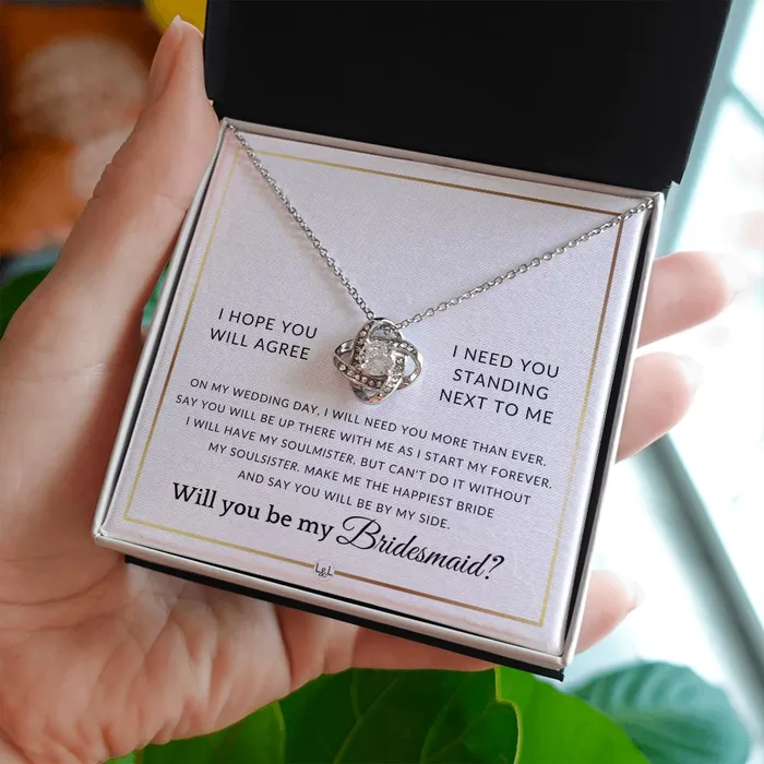 ShineOn Fulfillment Necklaces Bridesmaid Proposal Wedding Party Necklace Gift From Bride Say You Will Be By My Side Elegant White and Gold Wedding Theme