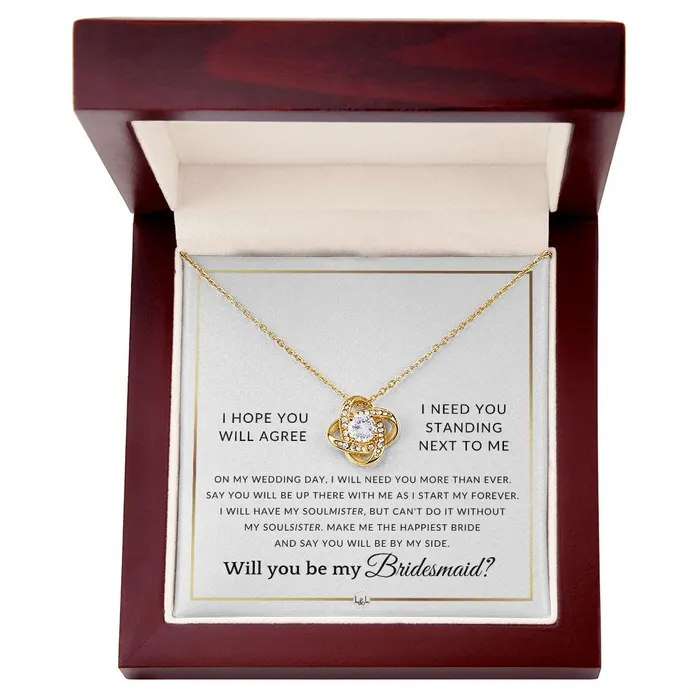 ShineOn Fulfillment Necklaces Bridesmaid Proposal Wedding Party Necklace Gift From Bride Say You Will Be By My Side Elegant White and Gold Wedding Theme