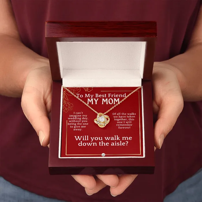 ShineOn Fulfillment Necklaces Mom Please Walk Me Down The Wedding Aisle Give Me Away Proposal Mother of the Bride Gift Necklace Red and Gold Wedding Theme