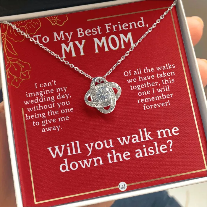 ShineOn Fulfillment Necklaces Mom Please Walk Me Down The Wedding Aisle Give Me Away Proposal Mother of the Bride Gift Necklace Red and Gold Wedding Theme