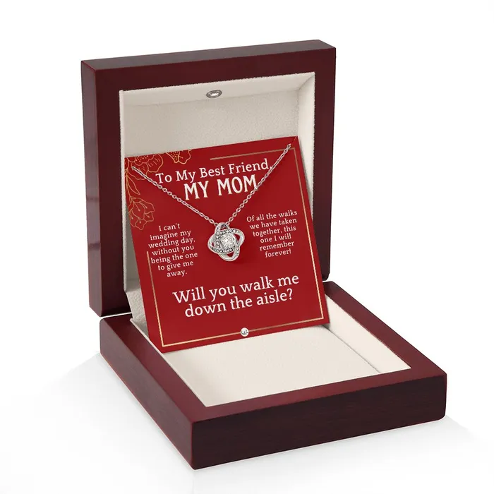 ShineOn Fulfillment Necklaces Mom Please Walk Me Down The Wedding Aisle Give Me Away Proposal Mother of the Bride Gift Necklace Red and Gold Wedding Theme