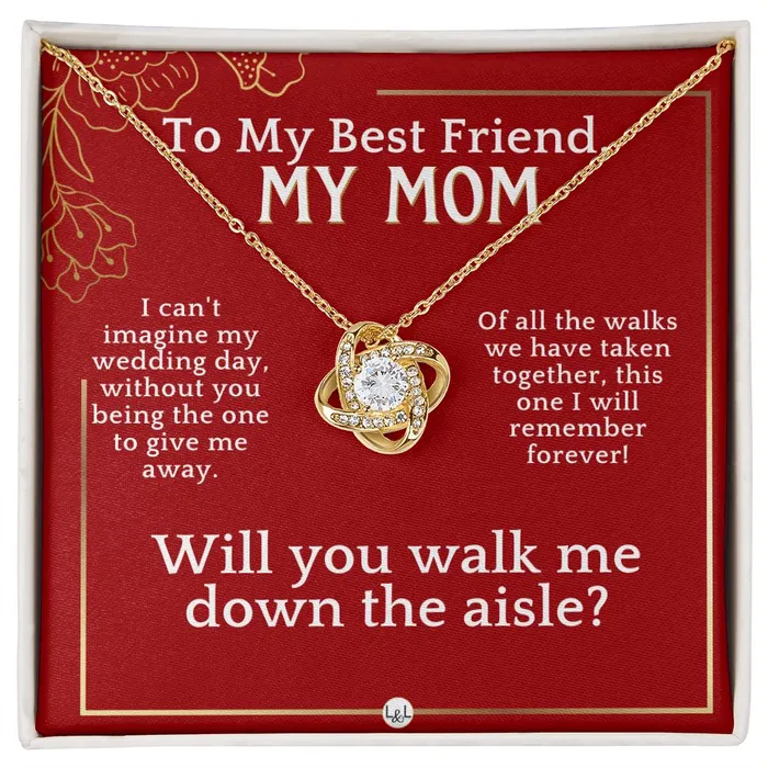 ShineOn Fulfillment Necklaces Mom Please Walk Me Down The Wedding Aisle Give Me Away Proposal Mother of the Bride Gift Necklace Red and Gold Wedding Theme