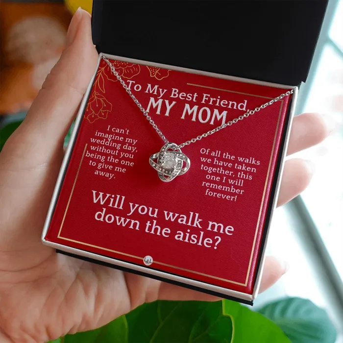 ShineOn Fulfillment Necklaces Mom Please Walk Me Down The Wedding Aisle Give Me Away Proposal Mother of the Bride Gift Necklace Red and Gold Wedding Theme